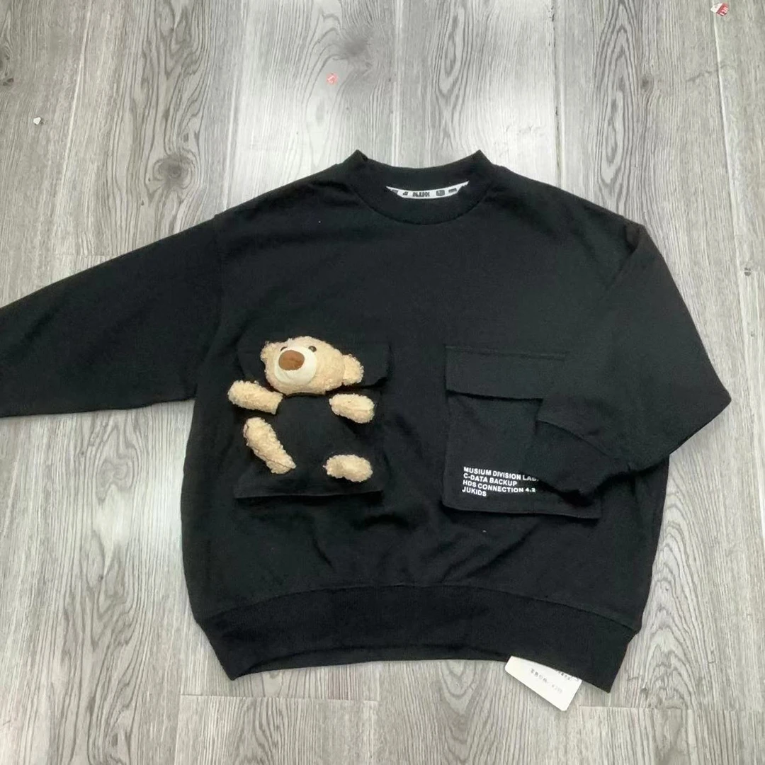 6774童卫衣圆领黑色潮酷款开拆卸小熊新款卫衣