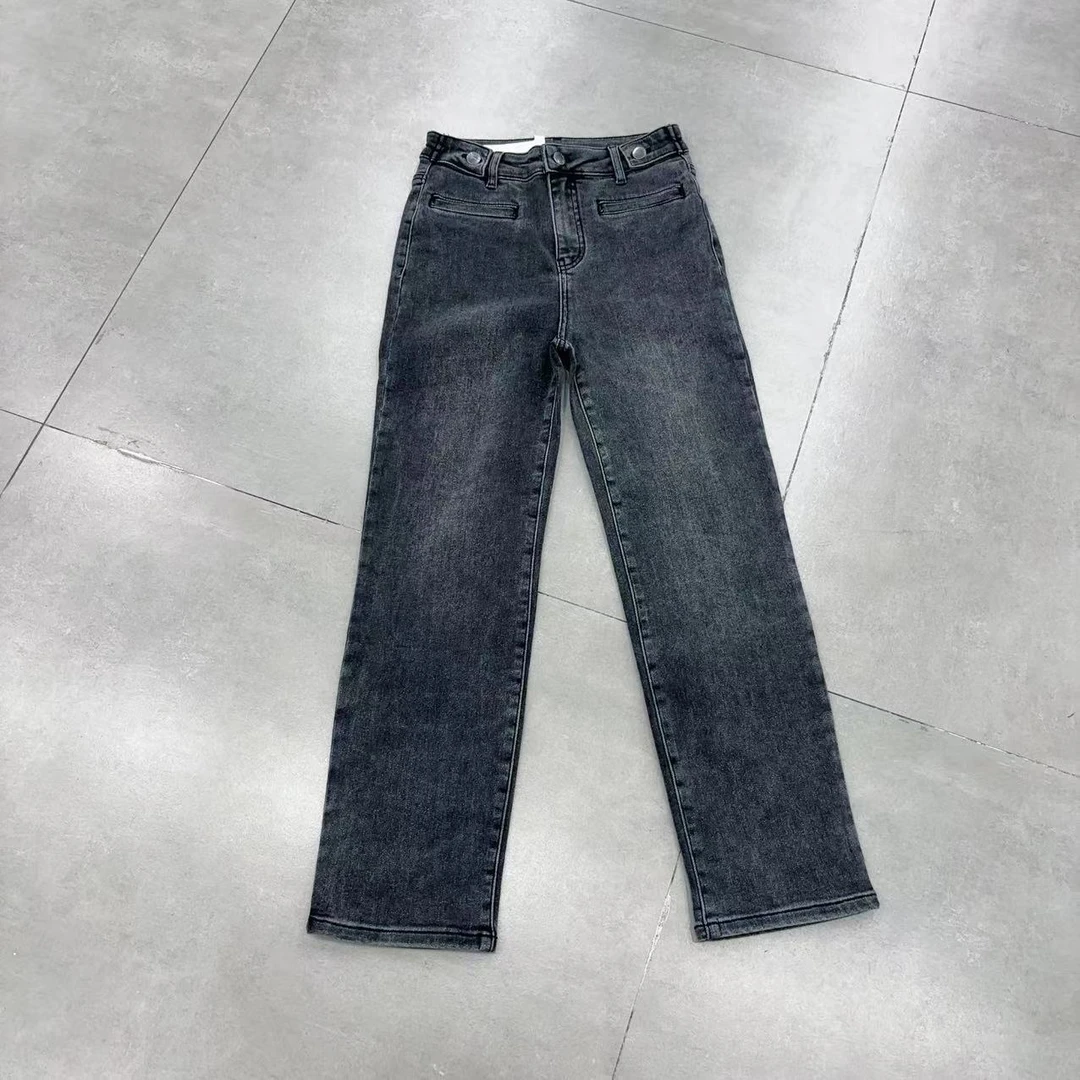 6493女裤深灰色加厚秋冬新款黑灰色加绒窄直筒裤百搭女裤秋冬