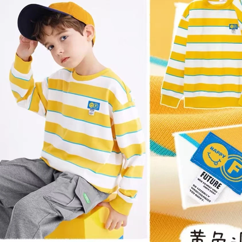 5150-童卫衣两色可选条纹拼接卡通动漫圆领不加绒套头秋冬卫衣