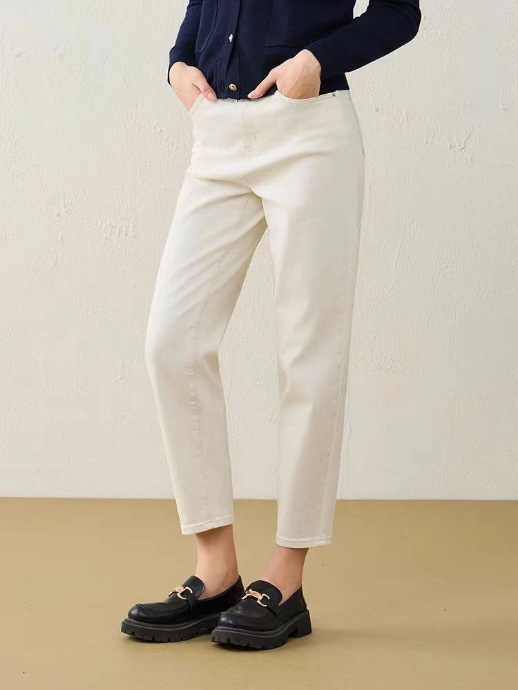 6083女牛仔裤米白色春夏薄款牛仔裤水洗时尚喇