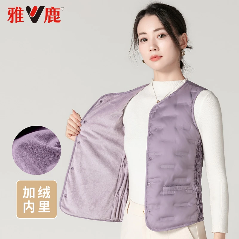雅鹿羽绒马甲女加绒背心新款2024短款妈妈保暖内搭坎肩羽绒服内胆