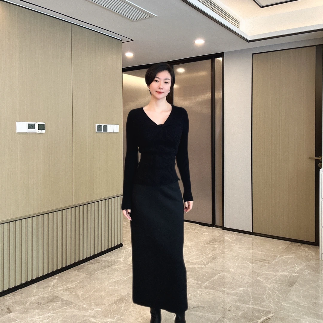 秋冬毛呢直筒半身裙C008