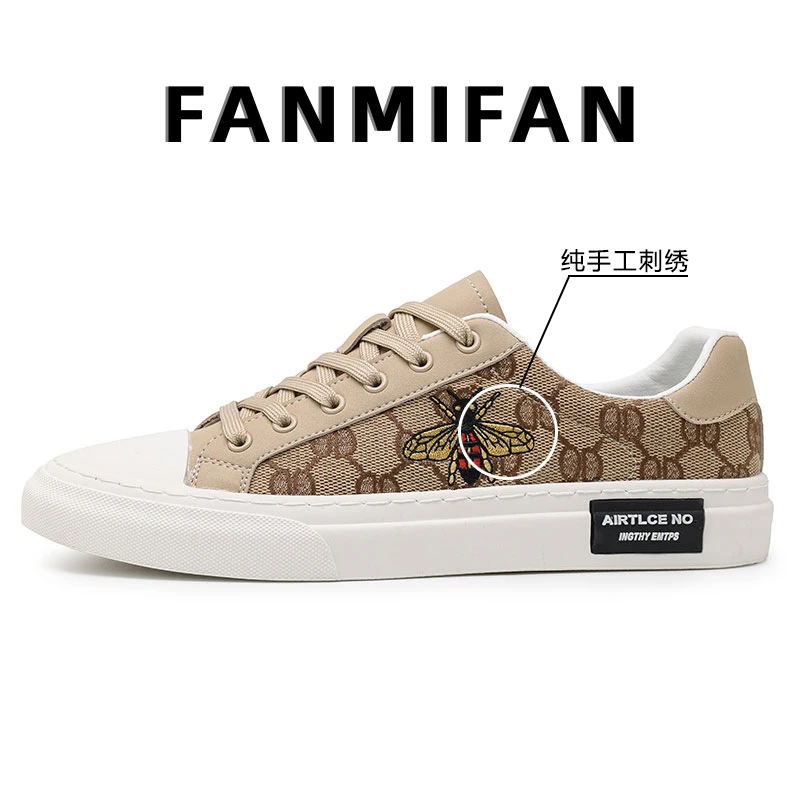 FANMIFAN意大利夏季轻奢男士小蜜蜂纯手工刺绣潮鞋透气休闲板鞋-w