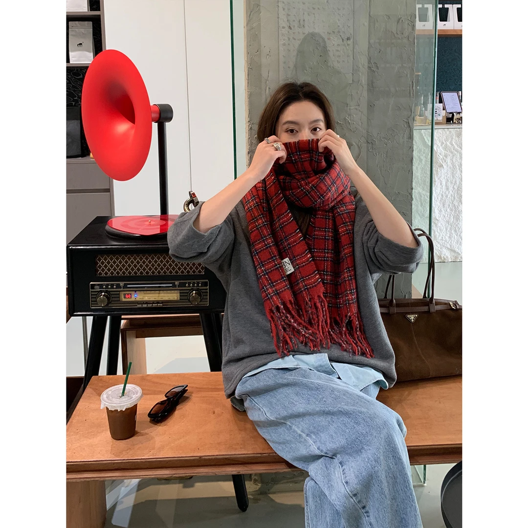 【寒冬小帮手】格子围巾冬季加厚保暖流苏围脖 O28164GK44