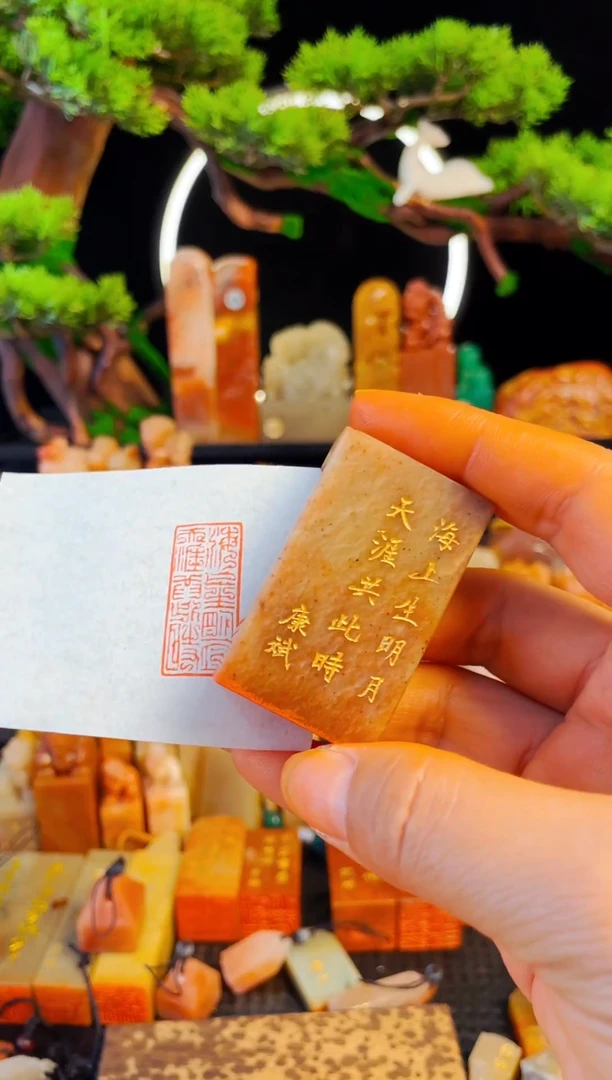 【闪购商品】浙江红石印石手工篆刻《海上生明月天涯共此时》