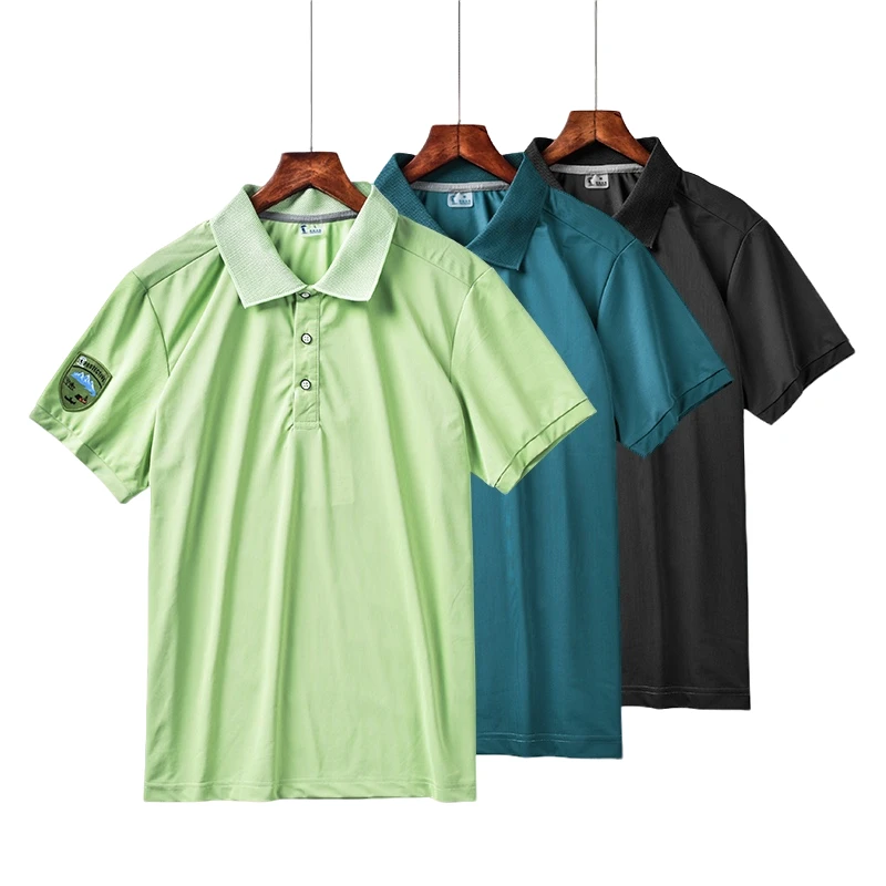 男士纯色薄款速干短袖T恤时尚休闲透气翻领弹力户外运动快干衣