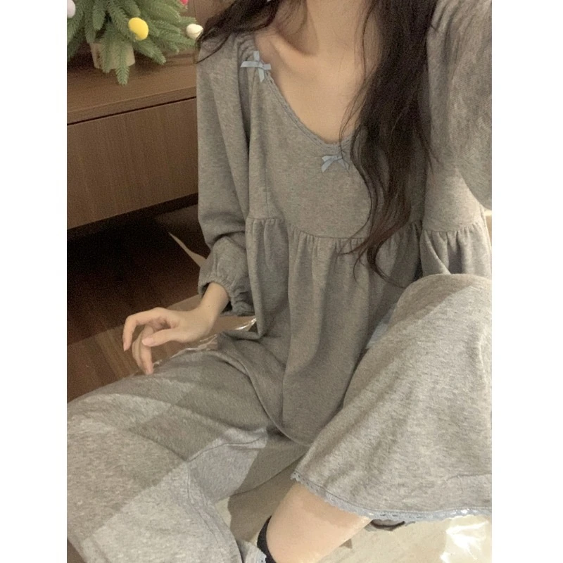少女甜美可爱蝴蝶结睡衣女春秋新款高级感休闲显瘦长袖长裤家居服
