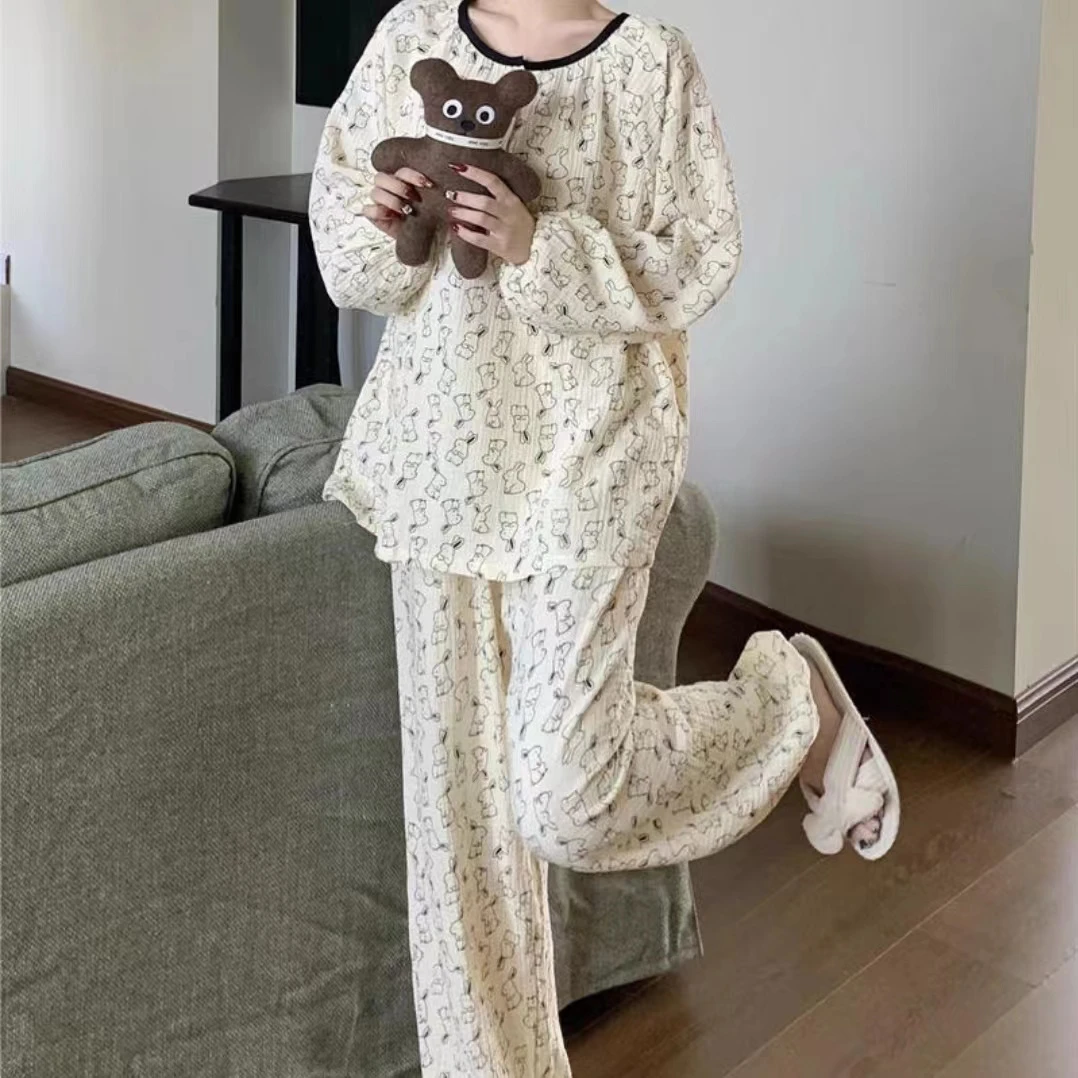 网红爆款可爱兔子长袖长裤睡衣女春秋新款韩版甜美休闲家居服套装