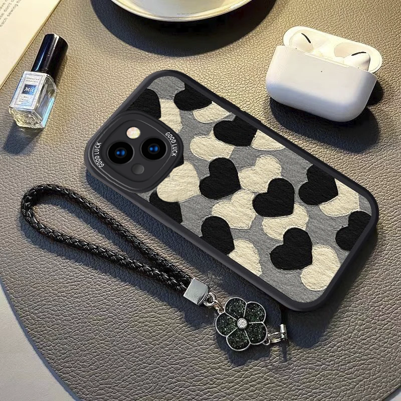 苹果15手机壳油画爱心iPhone15Pro网红女款Max小羊皮软壳防摔潮