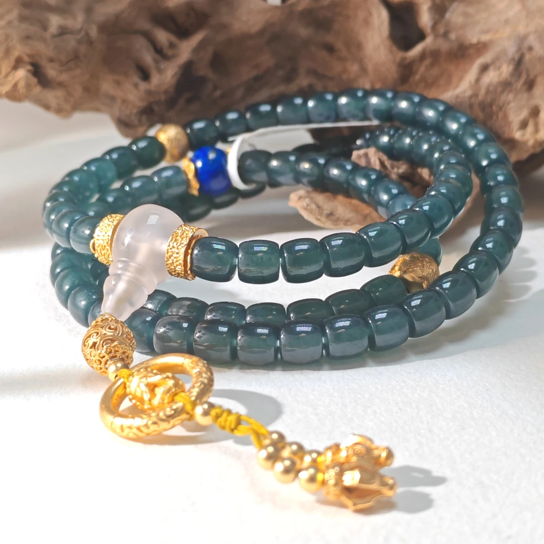 天然a货翡翠卡6.7mm直切极限孤DIY项链多层气质老型蓝色时尚叠戴