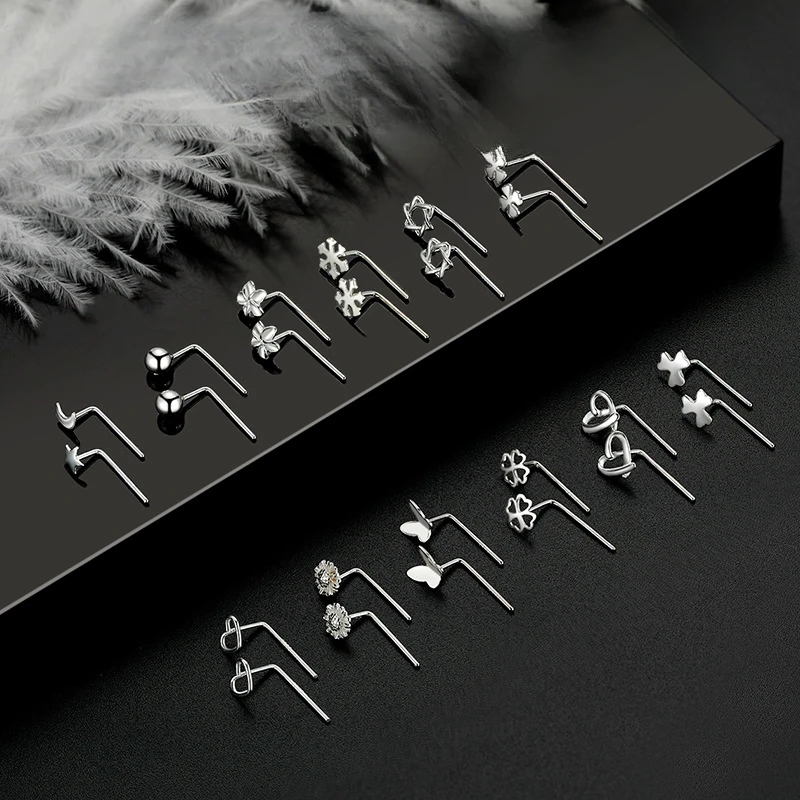 925银耳饰 星星防丢耳钉女7字简约轻奢爱心花朵耳环个性复古耳饰