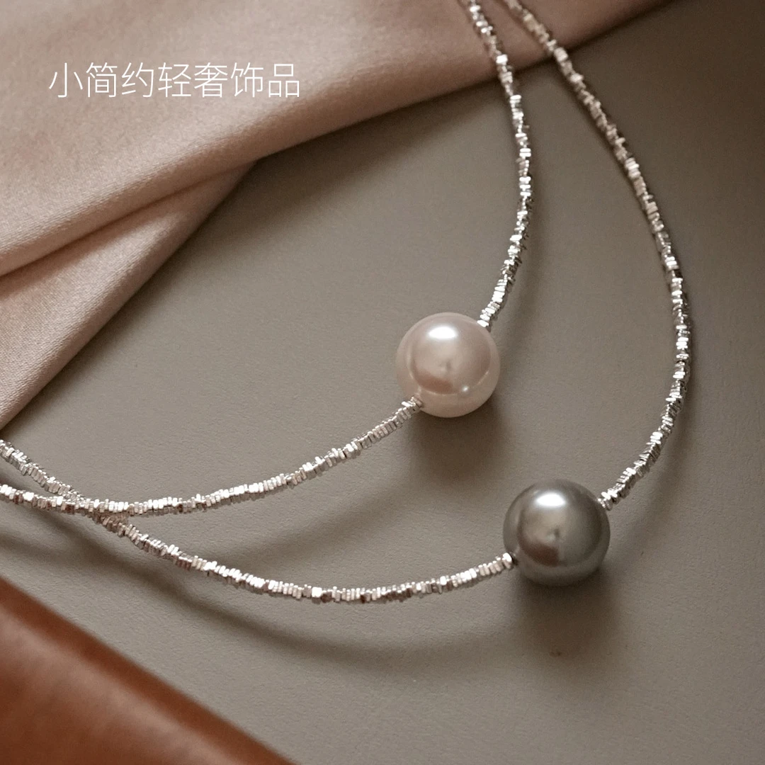 链子925银 碎银锁骨链气质时尚满串银圆珠拼接法式复古女银项链