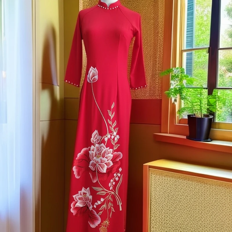 秋季新款改良旗袍高端优雅修身刺绣礼服中国风长裙显瘦气质长款