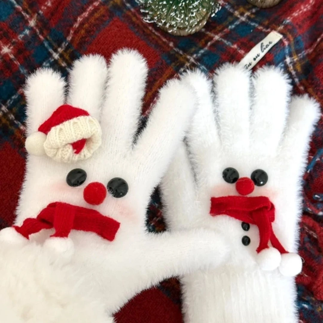 【咕噜】圣诞害羞雪人手套冬天原创可爱少女保暖手套秋冬骑行学生