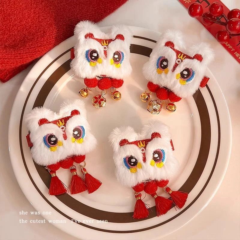 【咕噜】新年醒狮铃铛发夹流苏发卡女鸭嘴夹丸子头侧夹驾车个人用品