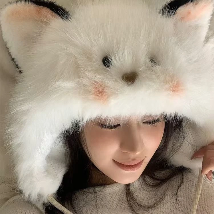 【咕噜】加厚毛绒腮红小猫秋冬款可爱立体耳朵保暖抗寒驾车个人用品
