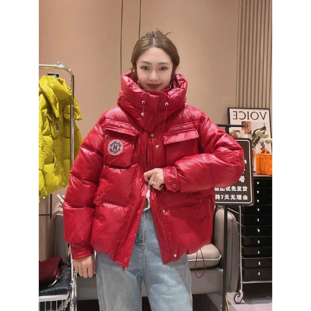 洋气彩色宽松贴标字母棉衣女韩范2024冬季新款连帽减龄棉服潮