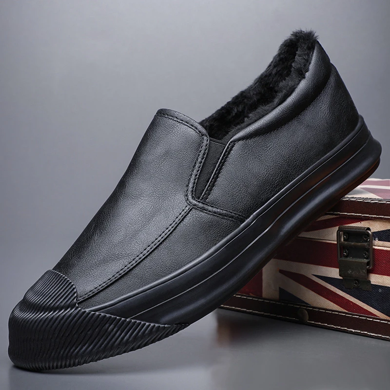 男保暖加绒冬季潮流男鞋厚底一脚蹬板鞋男士休闲皮鞋爆款潮流鞋子