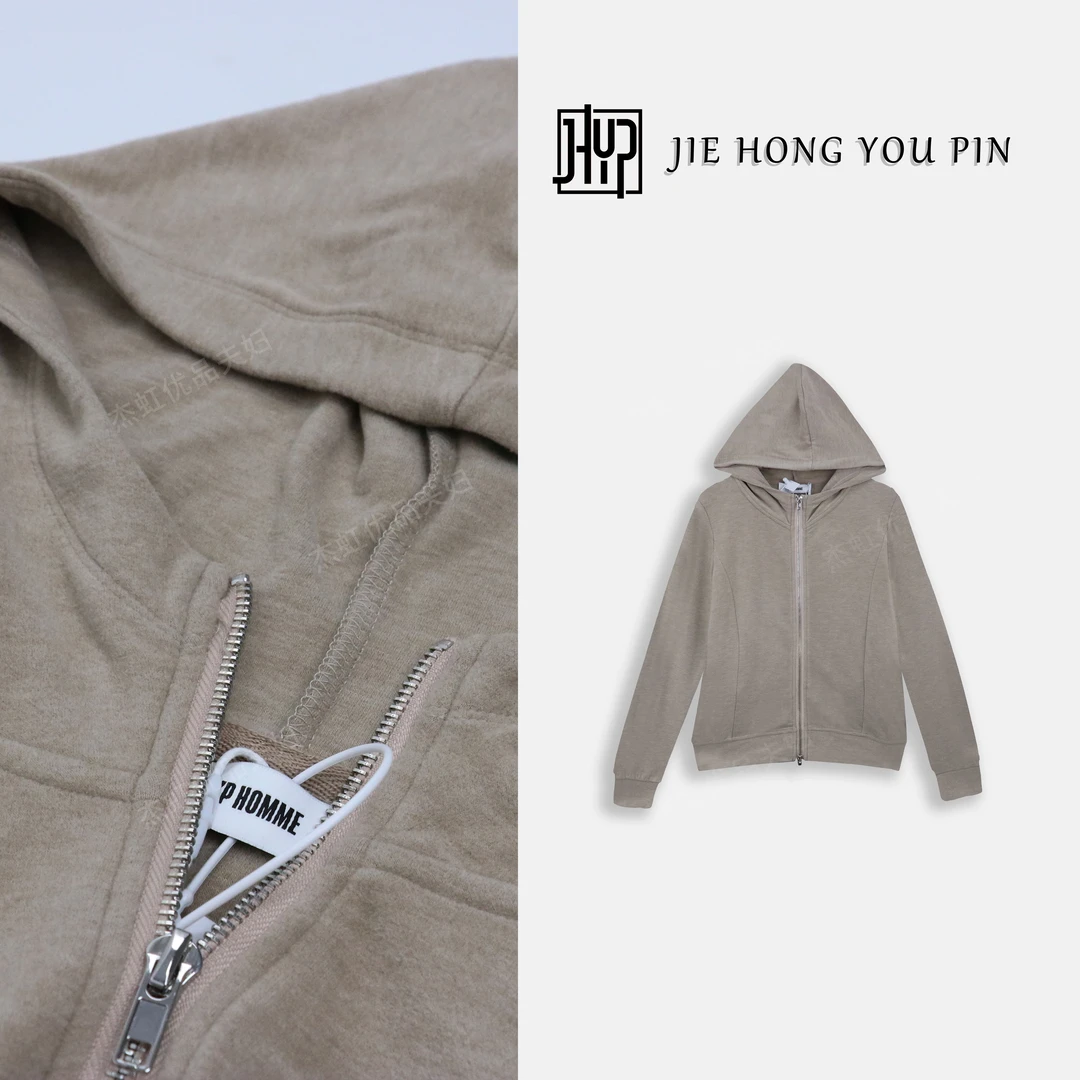 【舒适区】秋季休闲宽松连帽上衣拉链开衫百搭纯色针织衫女27723