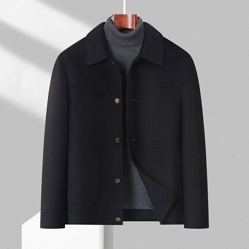 AODINUOPAI高档男士双面羊毛呢大衣轻奢高品质手工缝制翻领外套
