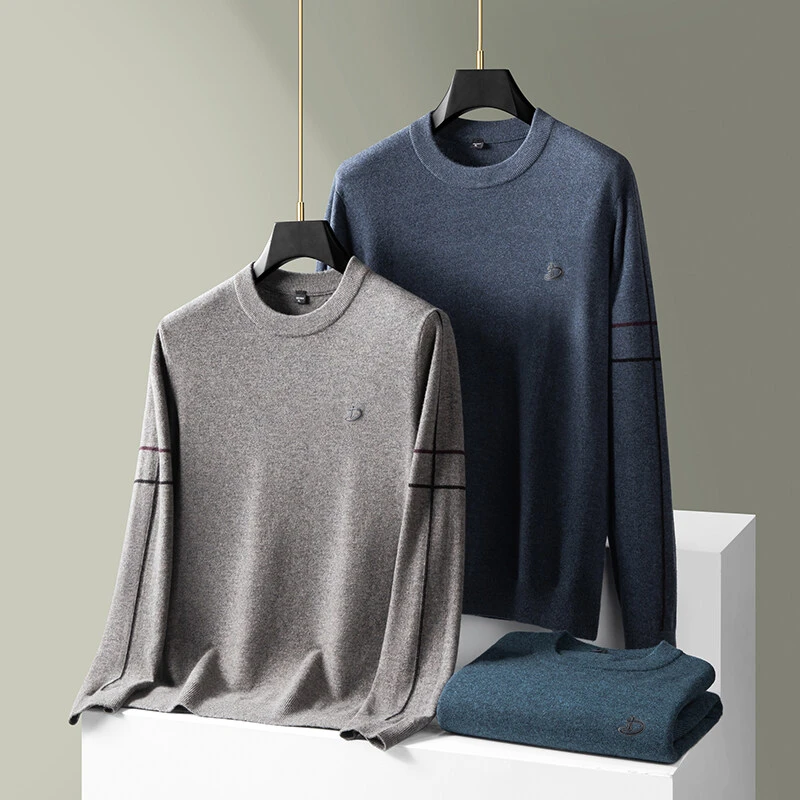 AODINUOPAI高档男士加大加肥圆领羊毛衫轻奢高品质加厚绵羊毛衫