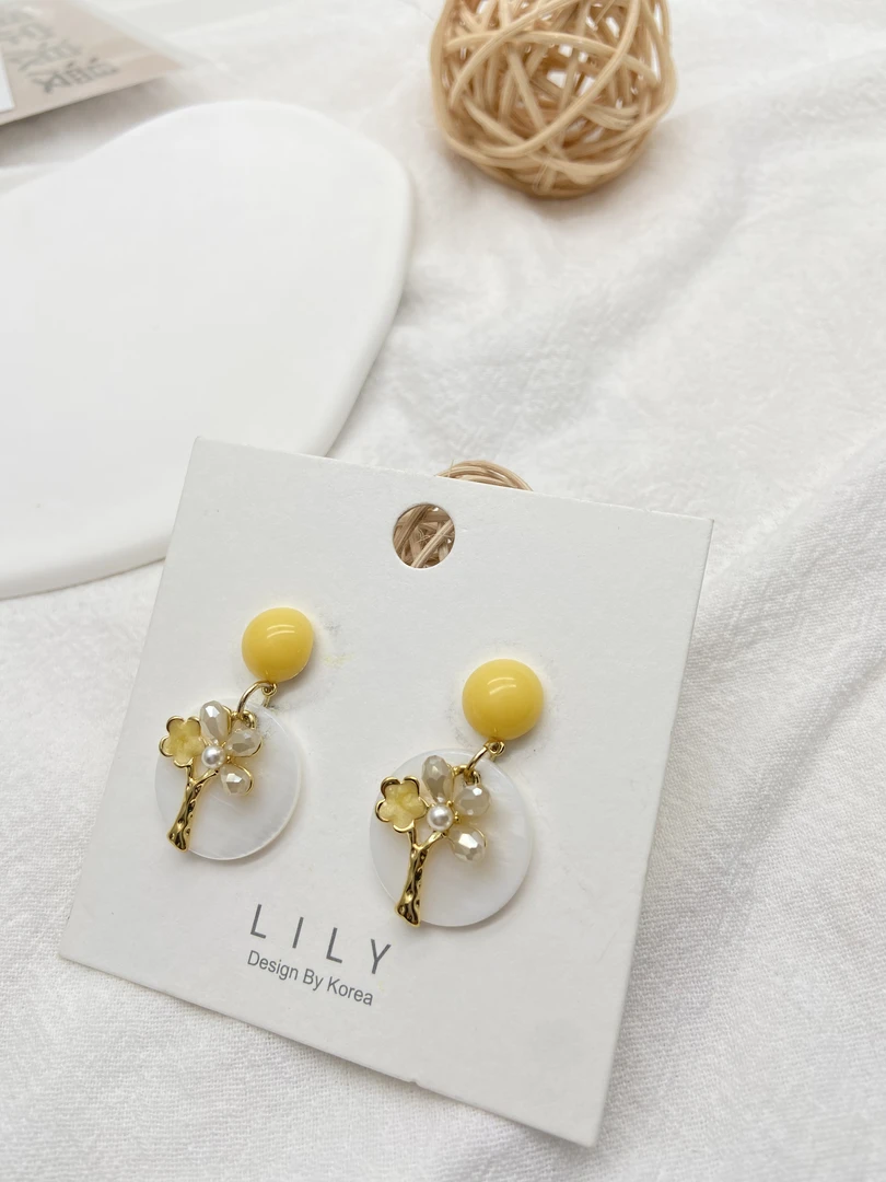 铜合金耳饰 森系度假风花朵气质串珠耳环