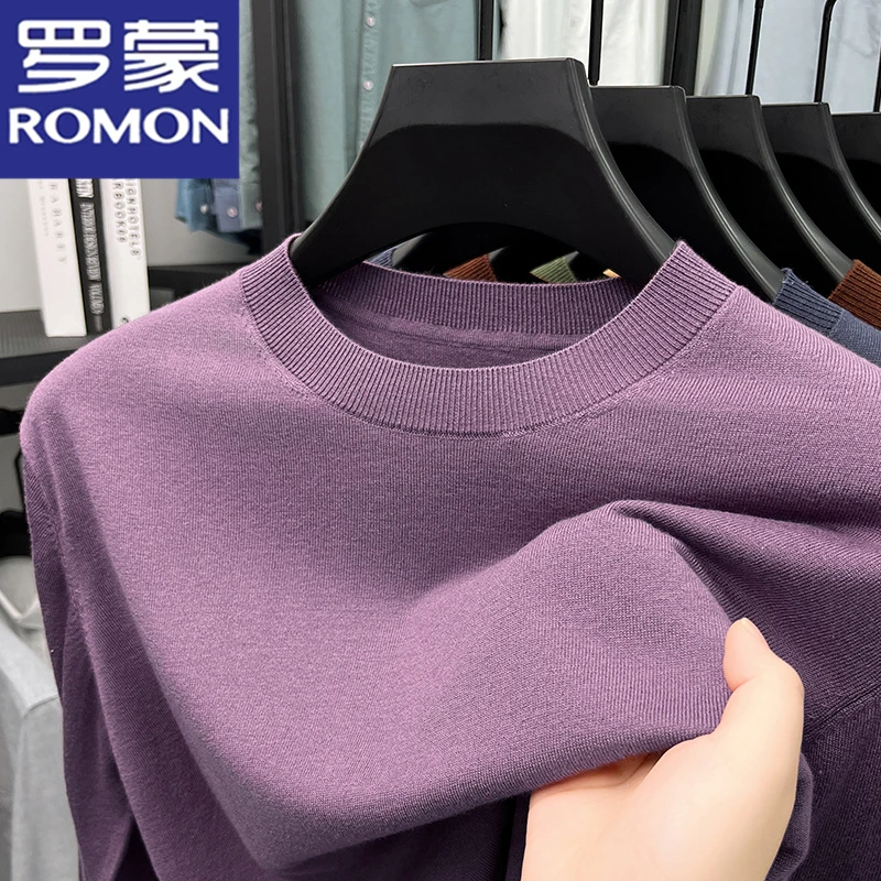 罗蒙高端男士含桑蚕丝圆领羊毛绒秋冬季时尚百搭新款男士毛衣