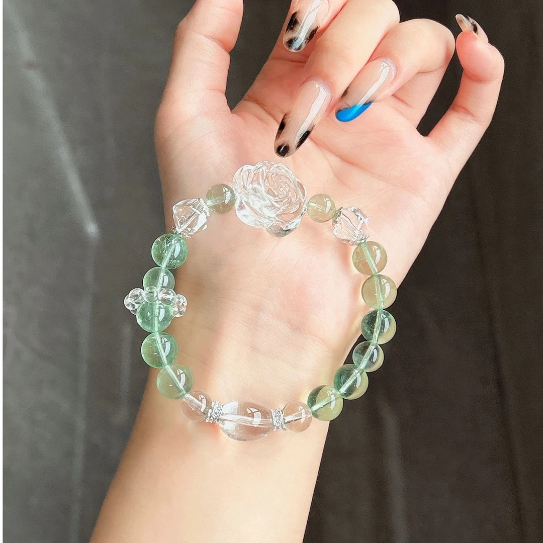 萤石手链搭配白水晶大花