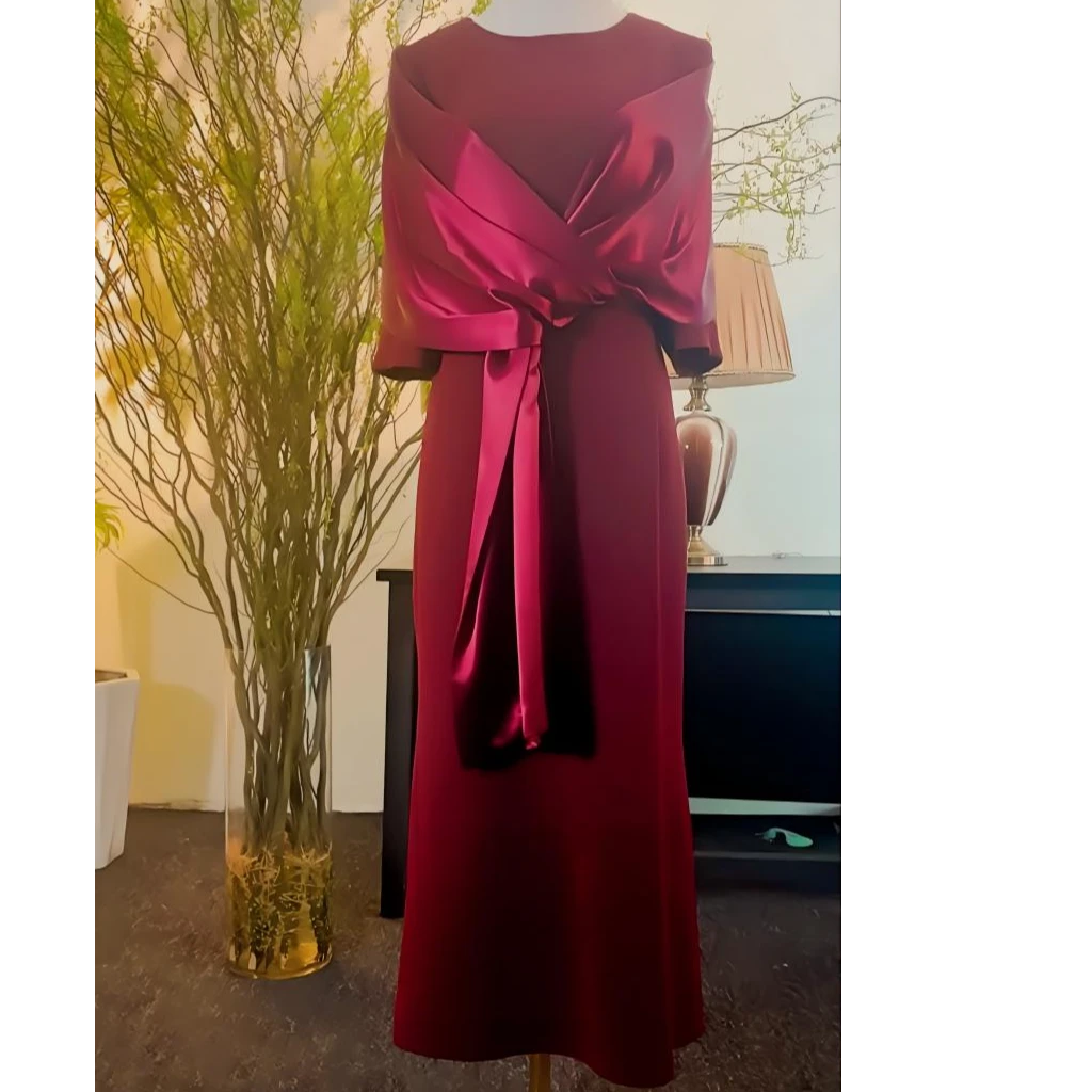 Dx-02喜妈妈披肩款显瘦优雅大方结婚连衣裙气质轻奢酒红色宴会