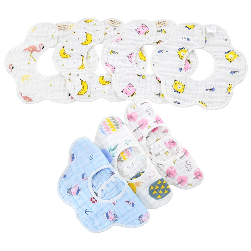 5条装新生婴幼儿棉纱布花瓣围嘴宝宝围兜360度可旋转柔软亲肤