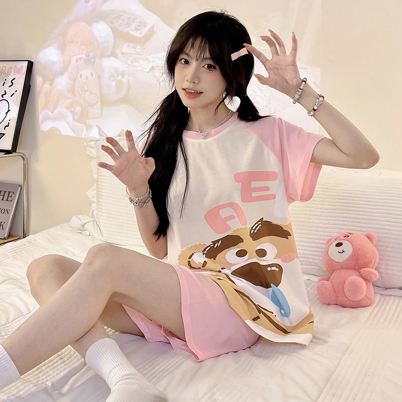 莫代尔少女睡衣女童夏季薄款短袖2024新款儿童女孩宽松家居服学生