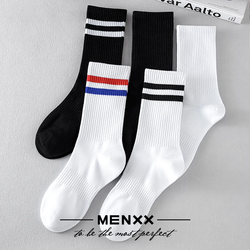【MENXX】袜子男长筒袜高帮条纹中筒百搭吸汗透气春夏款男生长袜