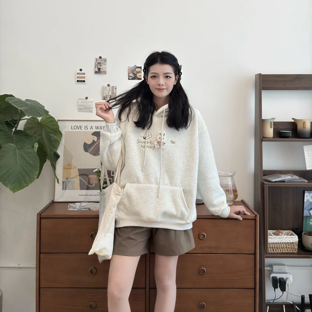 加绒学院风卫衣冬季厚款百搭