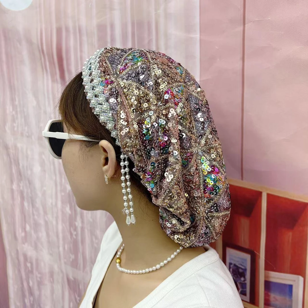 【新款热卖】2023夏季鱼鳞片薄款蝴蝶发夹帽 显白显年轻不挑头围lw