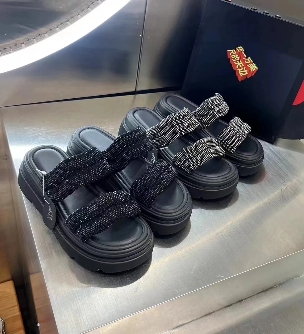 FANFAN夏季新款厚底一字水钻凉拖906