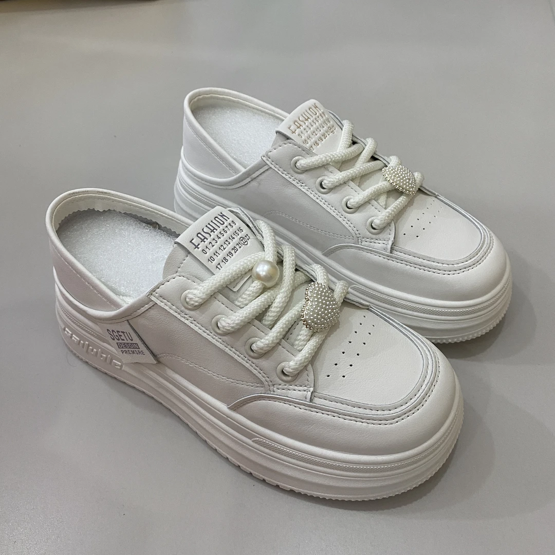 FANFAN夏季新款平底舒适软皮小白鞋636