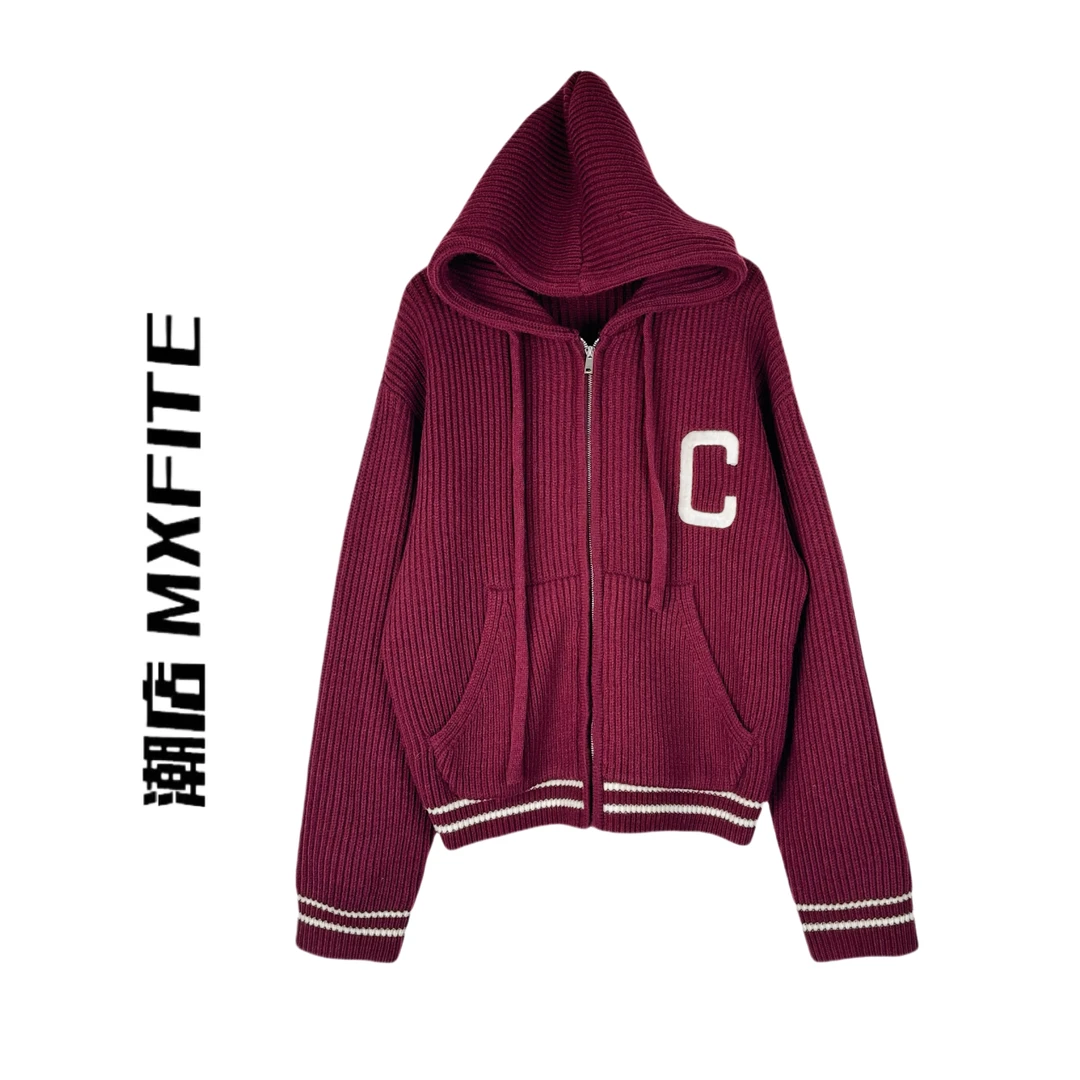 MXFITE潮店秋冬新款时尚个性连帽抽绳长袖针织外套（P54486）