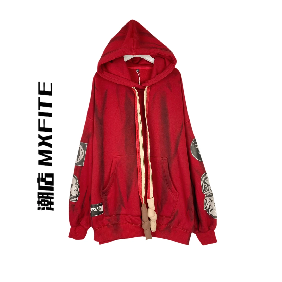 MXFITE潮店秋冬新款个性贴印加贴布印花连帽卫衣外套（RDW4026）