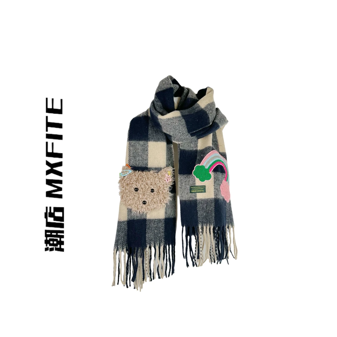 MXFITE潮店秋冬新款个性流苏拼接贴布印花休闲围巾（RDH4139）