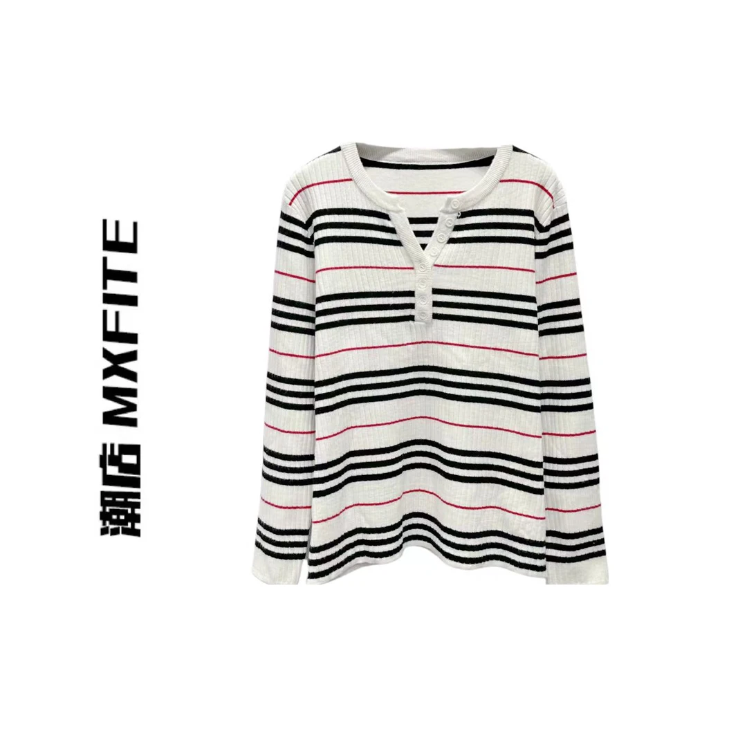MXFITE潮店秋冬季新款条纹时尚长袖针织衫衬衣毛衣上衣（XK89322）