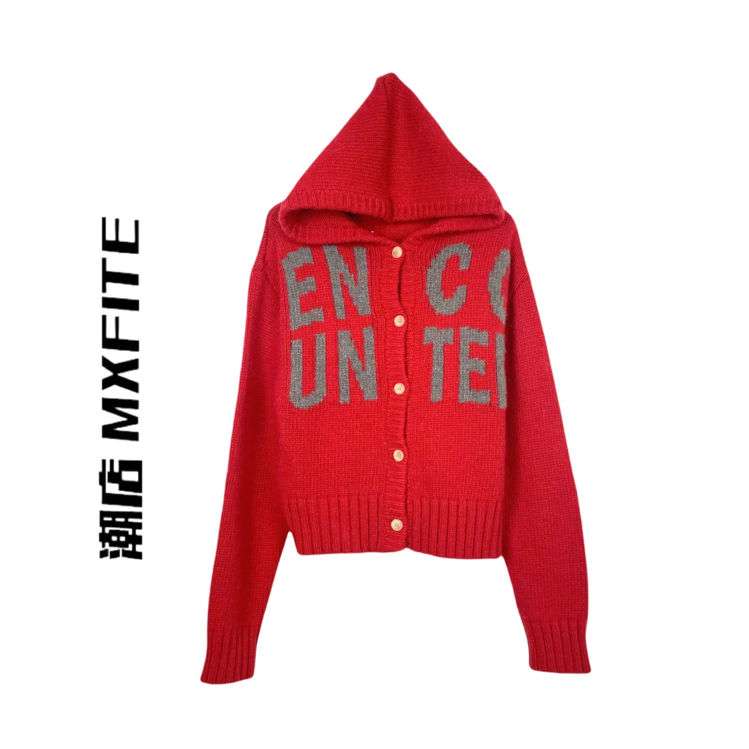 MXFITE潮店秋冬新款字母提花连帽开衫羊毛毛衣（AXC8451）