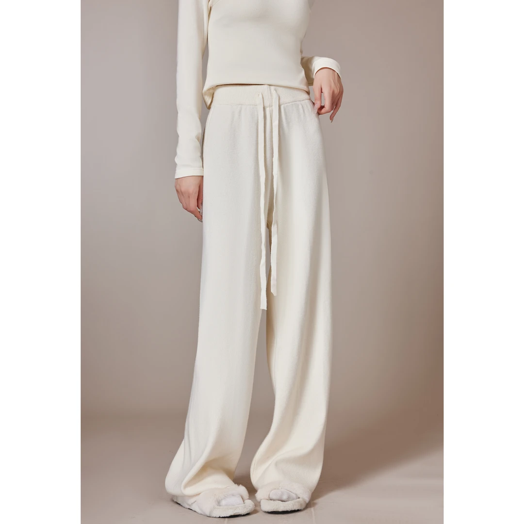 SE【若琳】白色针织裤女秋冬高腰垂感拖地裤S2023110202