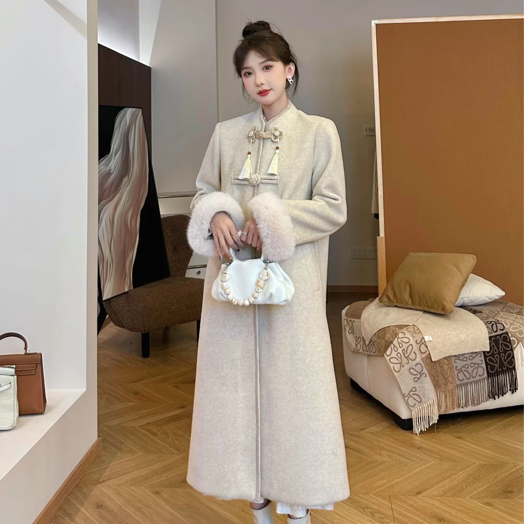 SE【云容大衣】羽绒服立领盘扣大衣女冬温婉气质外套中国风毛呢大衣