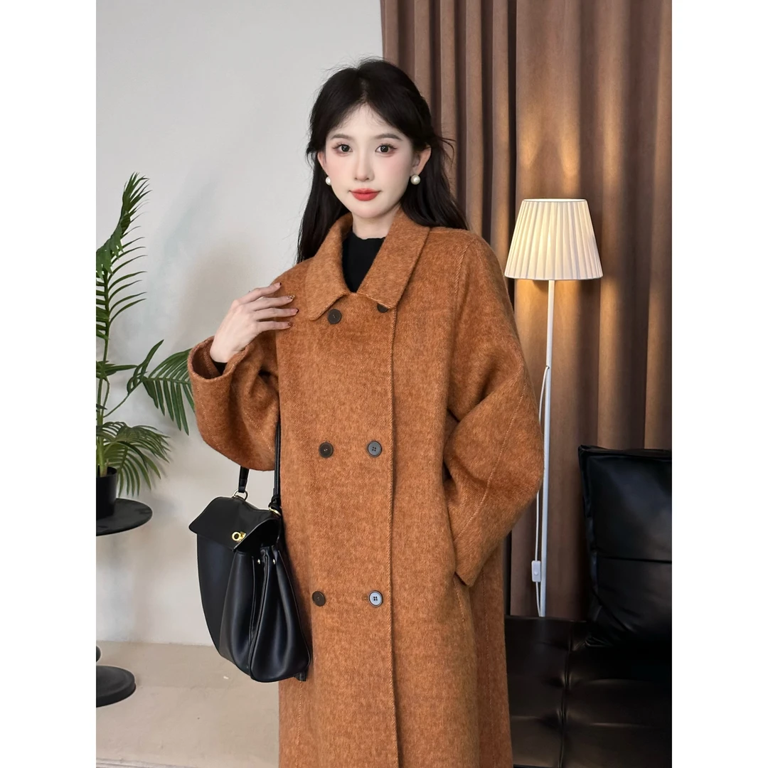 SE【和煦暖阳】毛呢外套女秋冬双面复古气质轻奢翻领长款呢大衣
