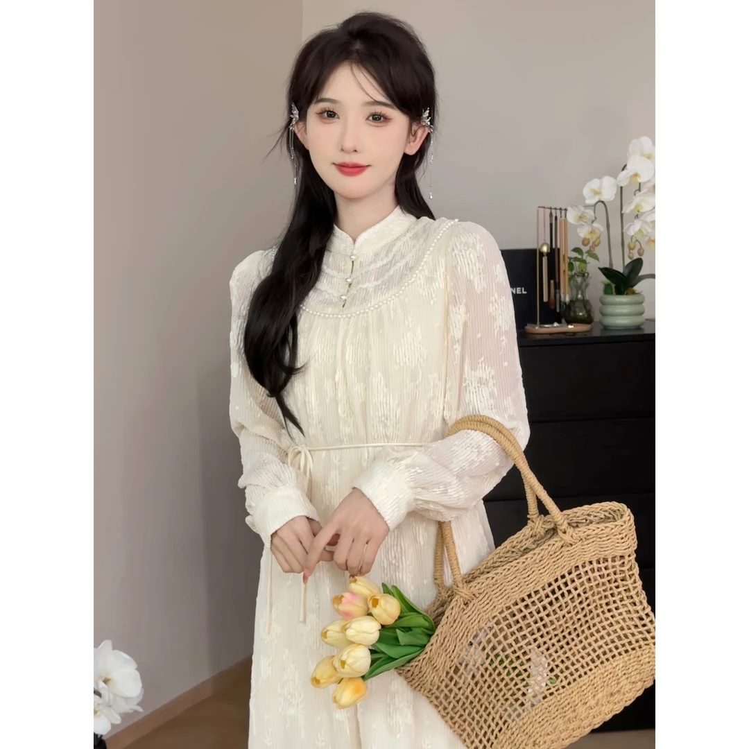 A【白歌】蕾丝连衣裙2024早春新款典雅复古法式优雅温婉复古