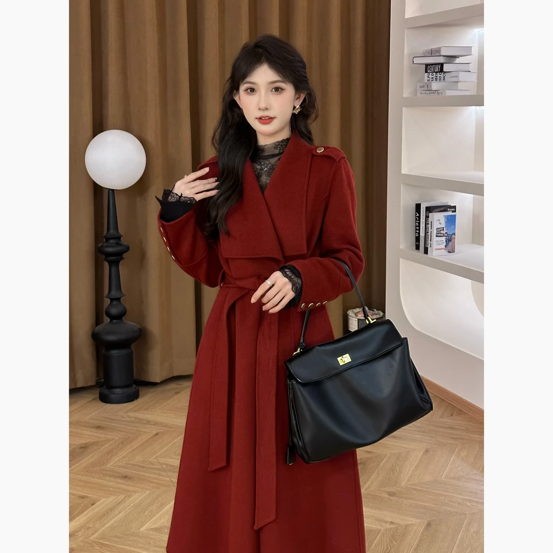 SE【迷雾剧场】毛呢外套女复古经典气质冬季轻奢大翻领长款呢大衣