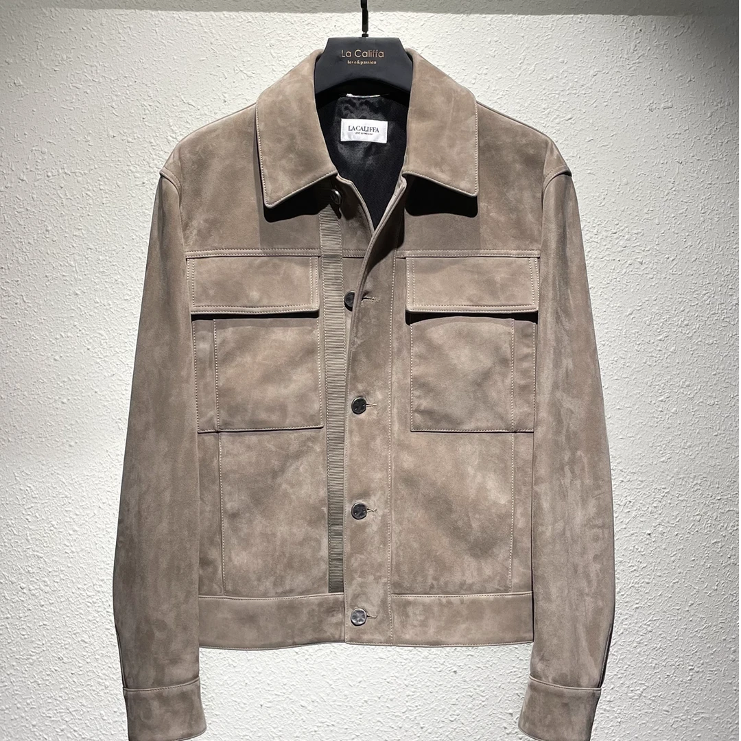 LA CALFFA“气质男神装”质感小羊皮 微宽松版 牛仔夹克皮衣 潮牌