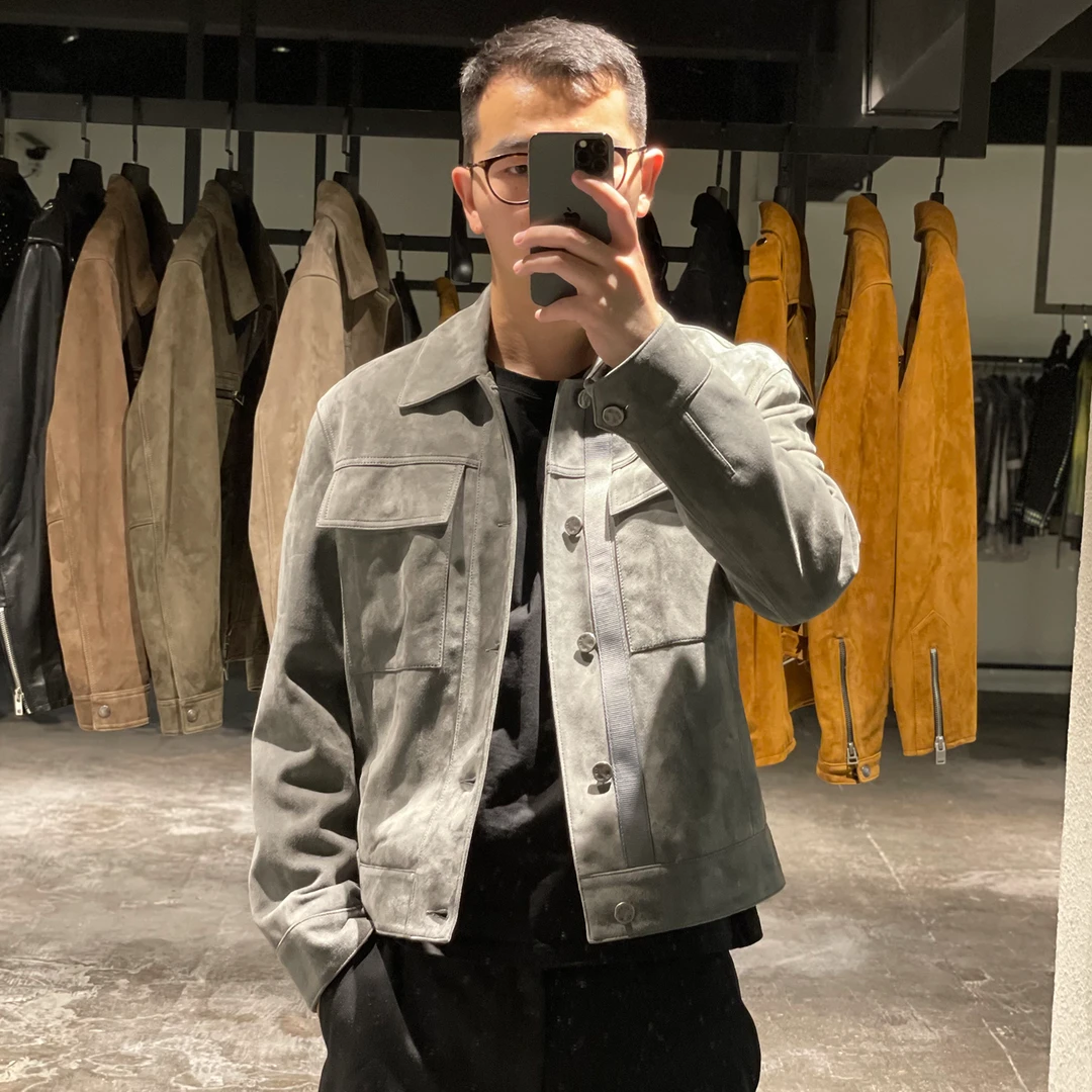 LA CALIFFA“质感拉满”大象灰 小羊皮 立体剪裁 机能风 牛仔皮衣