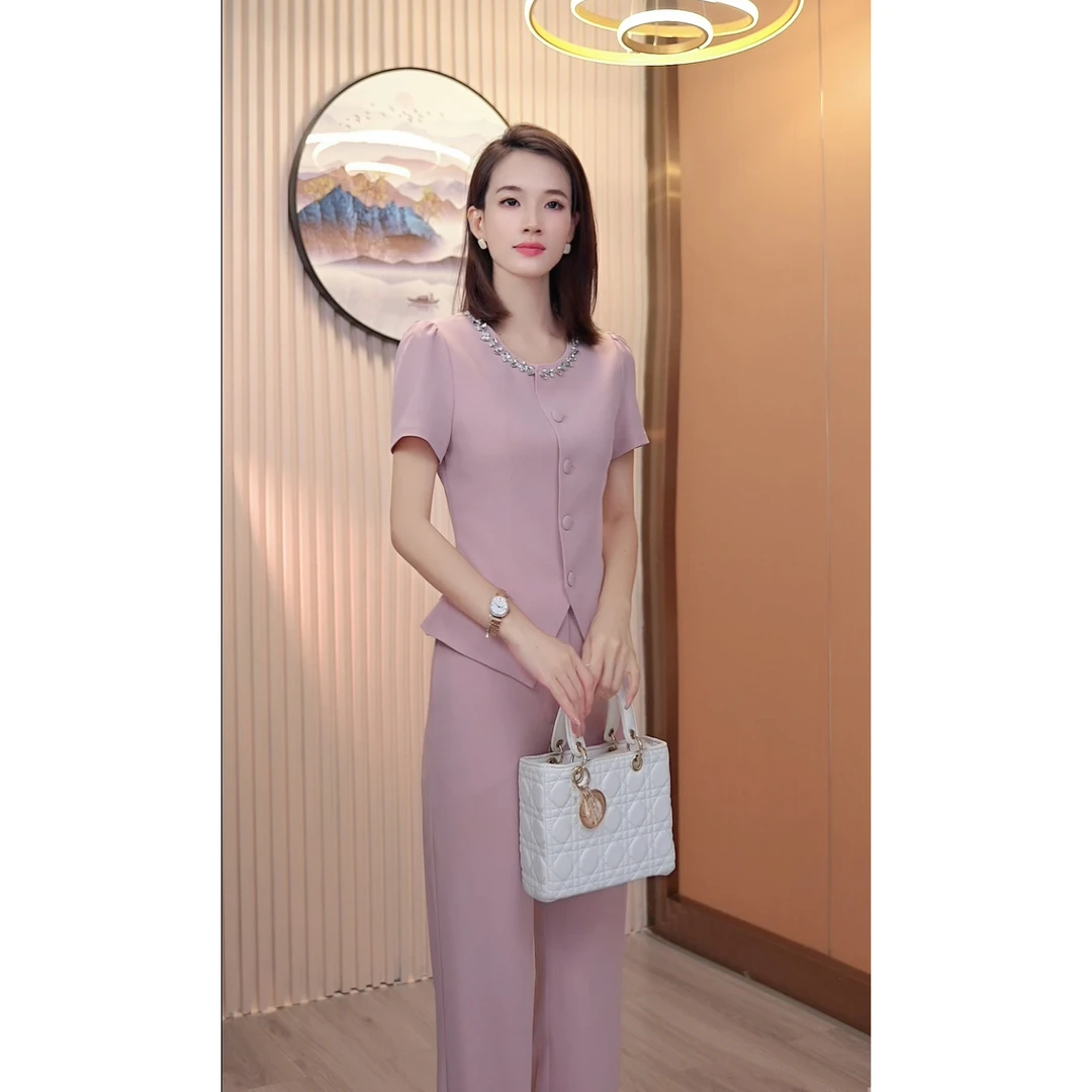 夏季新款蓝色温柔气质名媛小香风时尚两件套装夏季职业装女款薄款