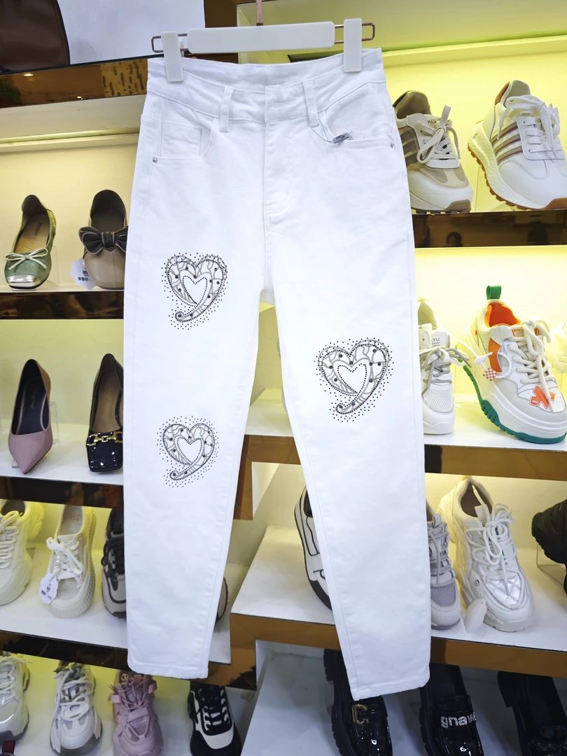 5039 时尚早秋白色牛仔裤